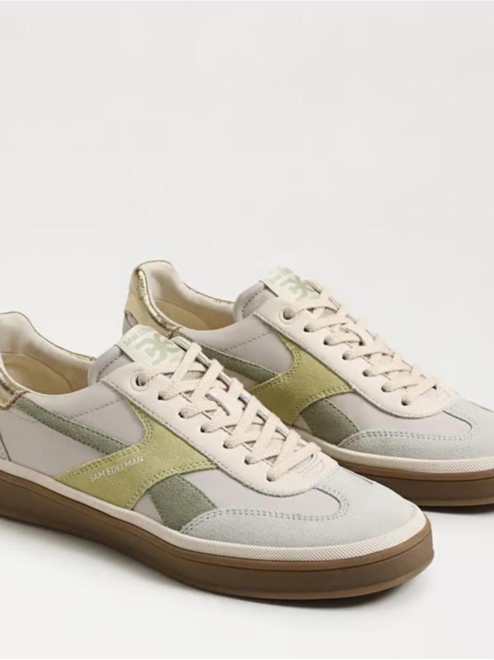 Sam Edelman Womens Althea Suede Low-Top Sneaker in Beige and Olive
